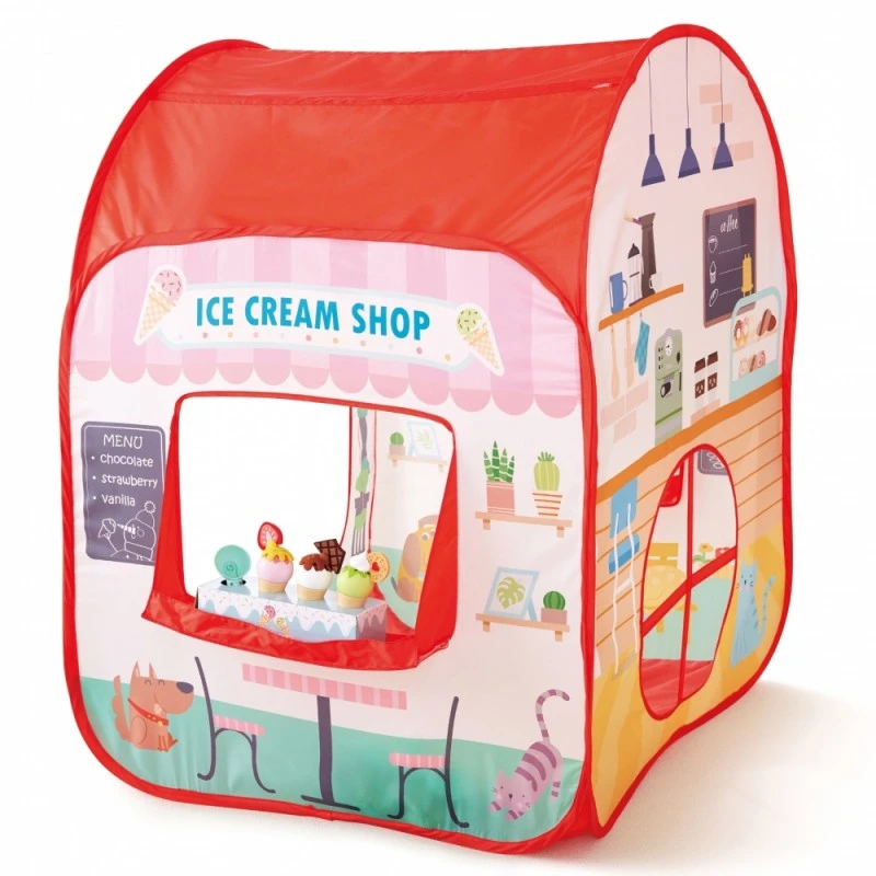 Палатка за игра, Hape, Магазин за сладоледи и бургери,  116.3 x 122.5 x 92.5 см