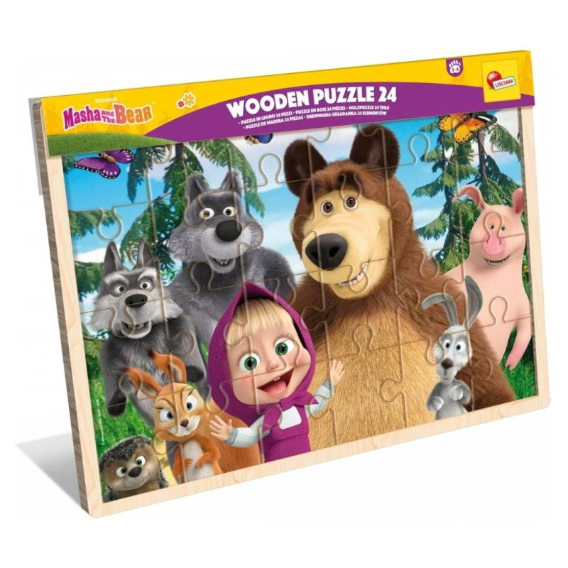 Дървен пъзел, Lisciani, Маша и Мечока, 24 части