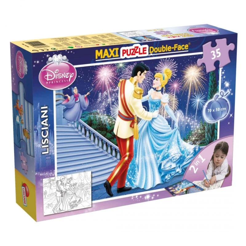 Пъзел, Lisciani, Disney Princess, Пепеляшка, Двулицев пъзел 35 части