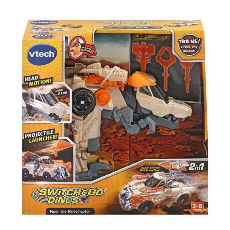 Интерактивна играчка, Vtech, Трансформер Viper, Автомобил и Динозавър Велосираптор 2 в 1