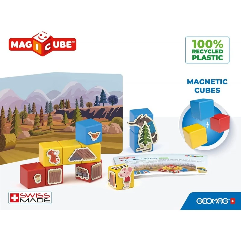 Магнитен конструктор, Geomag, Magicube, Story Building 118, Три малки прасенца, 42 части