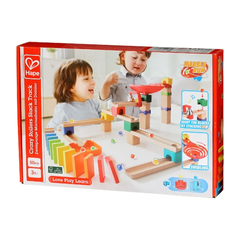 Комплект дървена игра, Hape, Домино, Писта екстремно спускане, 50 части