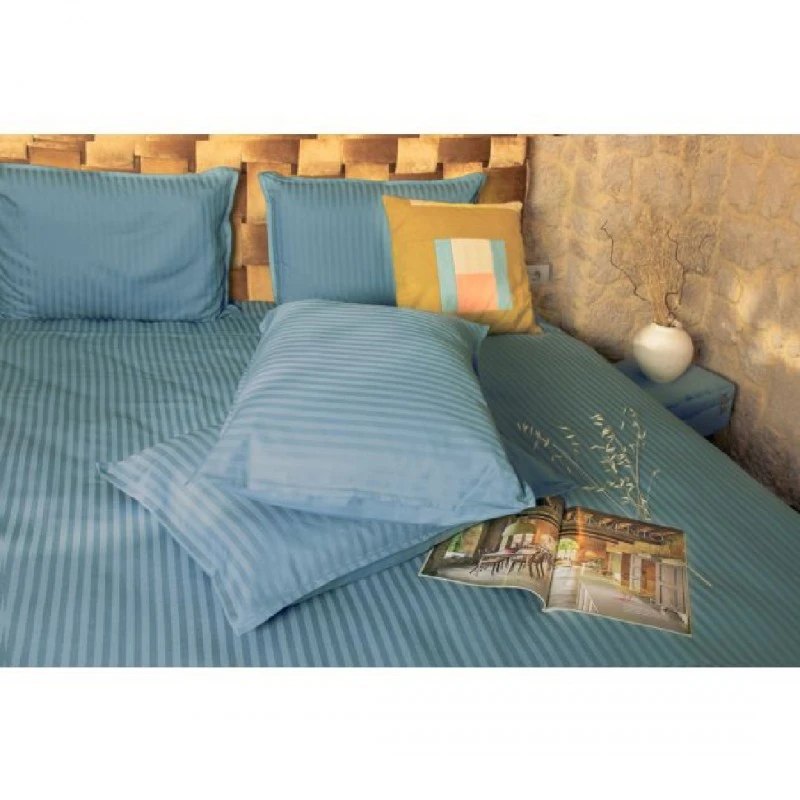 Спално бельо сатен райе Севиля лукс - синьо