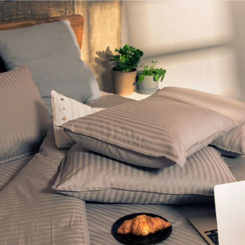 Спално бельо сатен райе Севиля лукс -  тъмно сиво