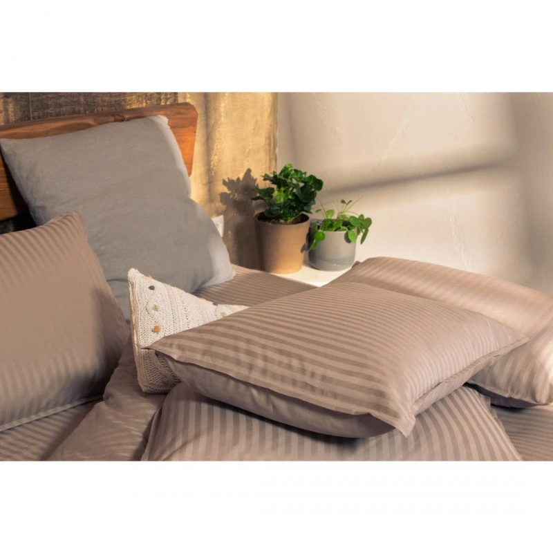 Спално бельо сатен райе Севиля лукс -  тъмно сиво