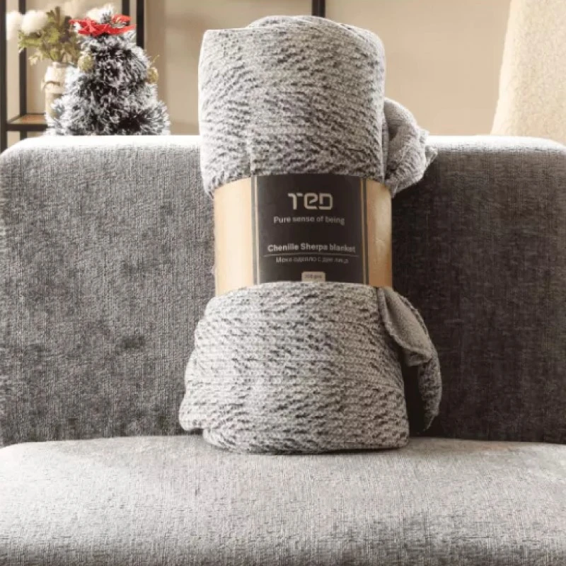 Одеяло CHENNIL SHERPA, 200х200, сив