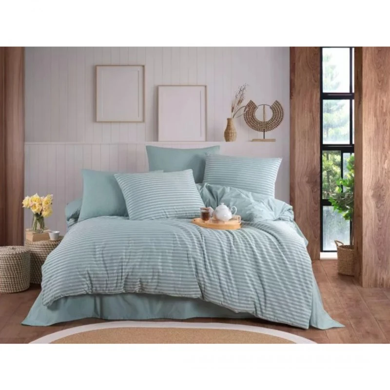 Спален комплект TED NATURAL STRIPE - зелен Малък 4 части