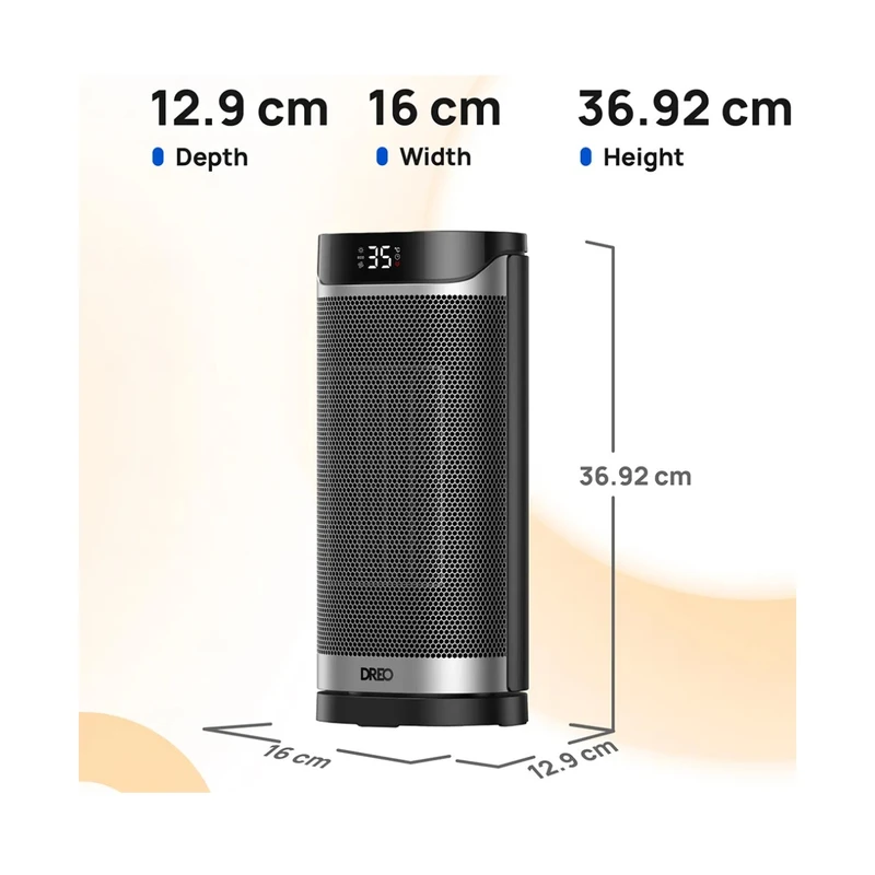 Вентилаторна печка DREO Solaris 619, 70° завъртане, 2000 W, 5 режима, 8-степенна защита, Таймер, Регулируема температура, Дистанционно управление, За помещения до 15-20 м2