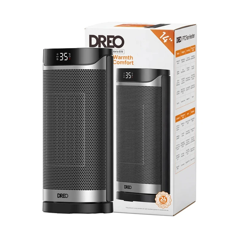 Вентилаторна печка DREO Solaris 619, 70° завъртане, 2000 W, 5 режима, 8-степенна защита, Таймер, Регулируема температура, Дистанционно управление, За помещения до 15-20 м2
