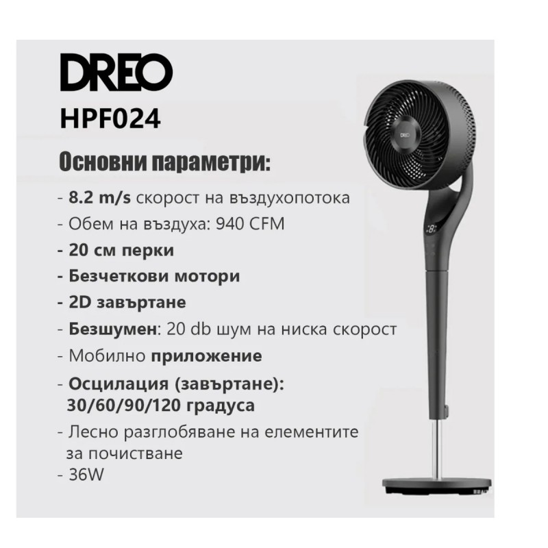 Вентилатор Dreo TurboPoly™ Fan 154, 120 градуса завъртане