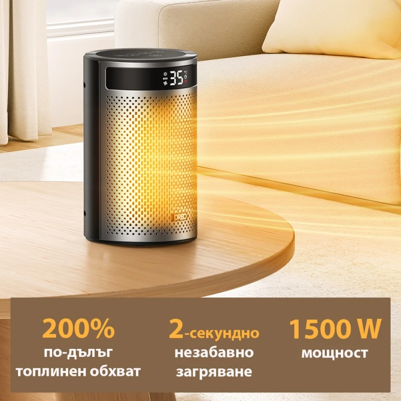DREO Atom 416, 1500W, до 20 кв.м, 8-степенна надеждна защита