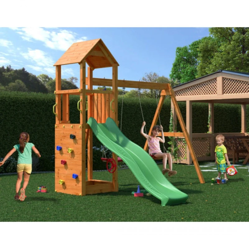 Дървена детска площадка Fungoo Flappi с 2 люлки и пързалка