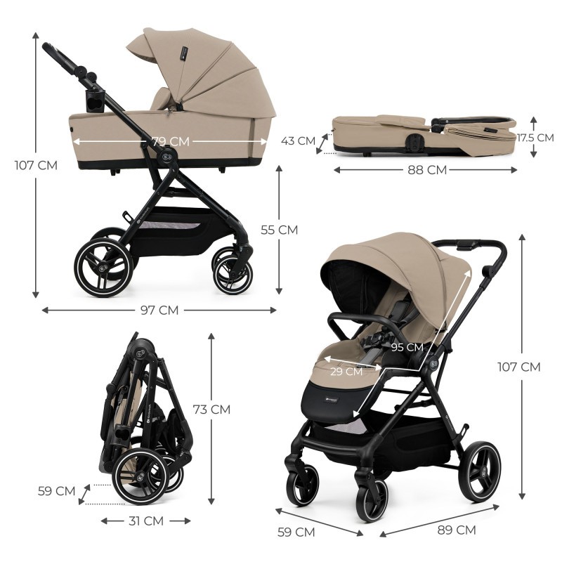 Kinderkraft YOXI бебешка количка 3в1 SAND BEIGE