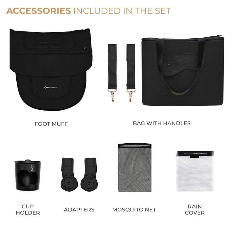 Kinderkraft YOXI бебешка количка 3в1 PURE BLACK