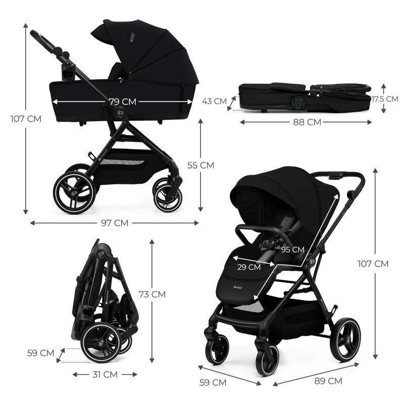 Kinderkraft YOXI бебешка количка 3в1 PURE BLACK