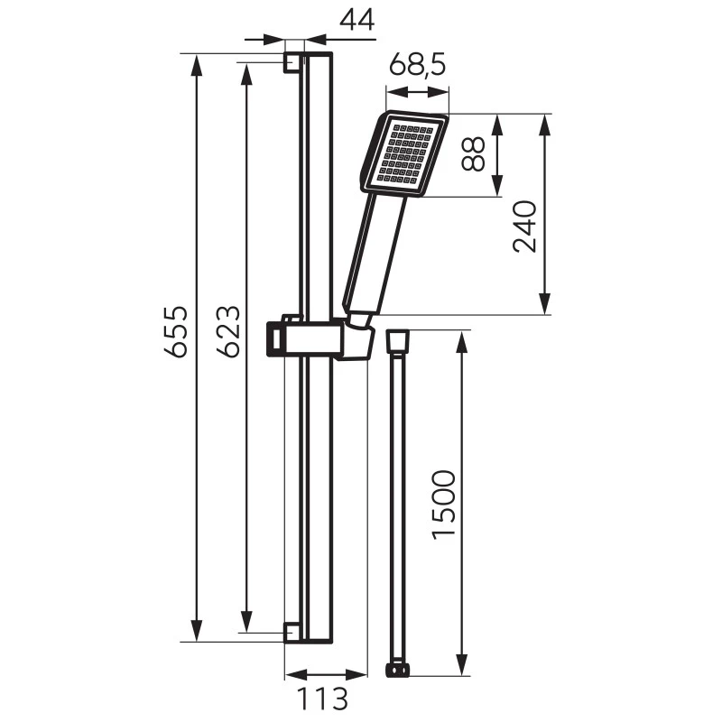 Тръбно окачване Ferro Sinus Black N170BL-B, Ръчен душ, Плъзгач, 1 функция, 655 мм, Цвят черен мат