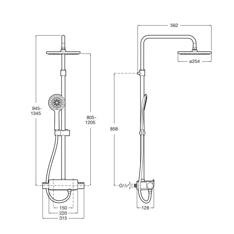 Душ система Roca Deck Round A5A9788C00, Термостатна, С полица, Хром