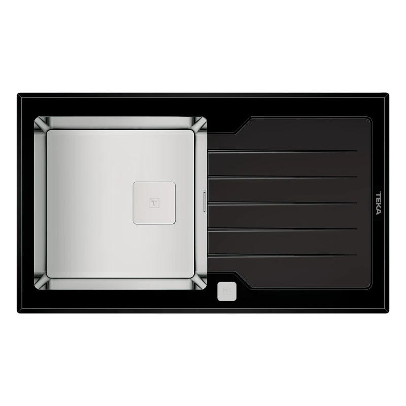 Кухненска мивка Teka Maestro Diamond RS15 1C 1E 115100011, Иноксова, За вграждане, Със закалено стъкло, Авт. клапан, За шкаф 50 см, Черен