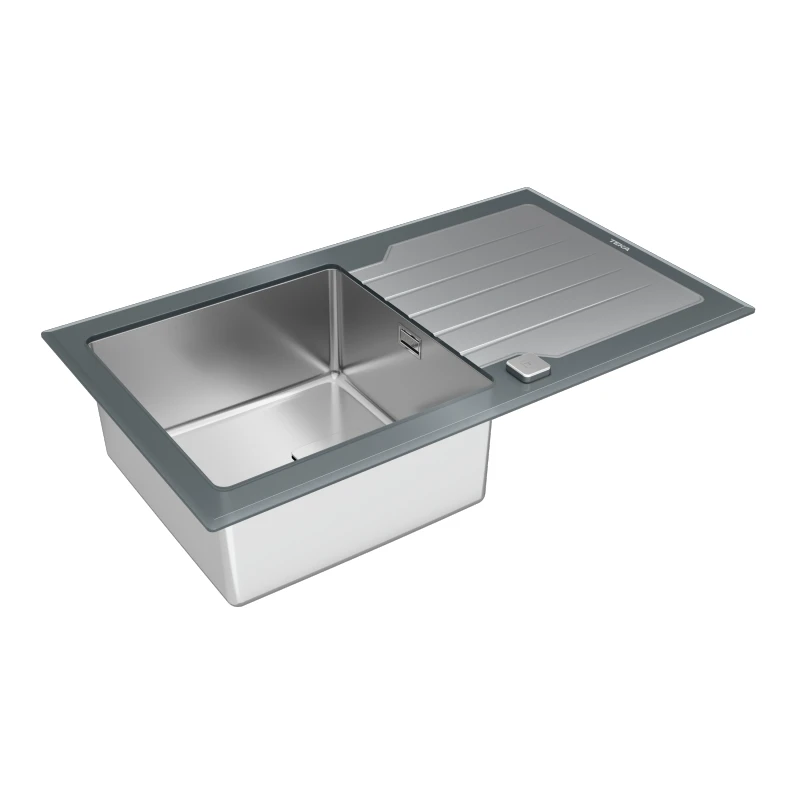 Кухненска мивка Teka Maestro Diamond RS15 1C 1E 115100021, Иноксова, За вграждане, Със закалено стъкло, Авт. клапан, За шкаф 50 см, Каменносив