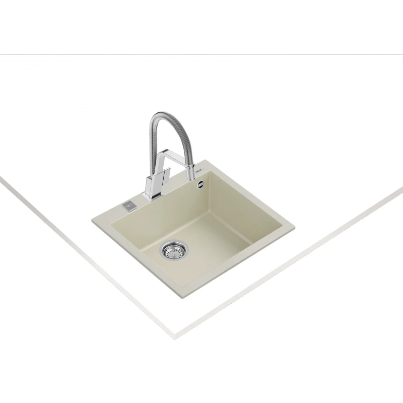 Кухненска мивка Teka Maestro ForSquare 50.40 TG 115230008, Гранитна, За вграждане, Авт. клапан, За шкаф 60 см, Крем
