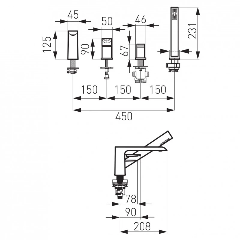 Смесител Ferro Adore Black/Chrome FERBDR11ABLC,  За вана,  Черен мат и Хром