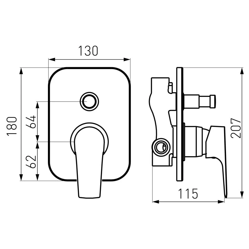 Смесител Ferro Tiga VerdeLine,  Стенен, Превключвател с 2 функции