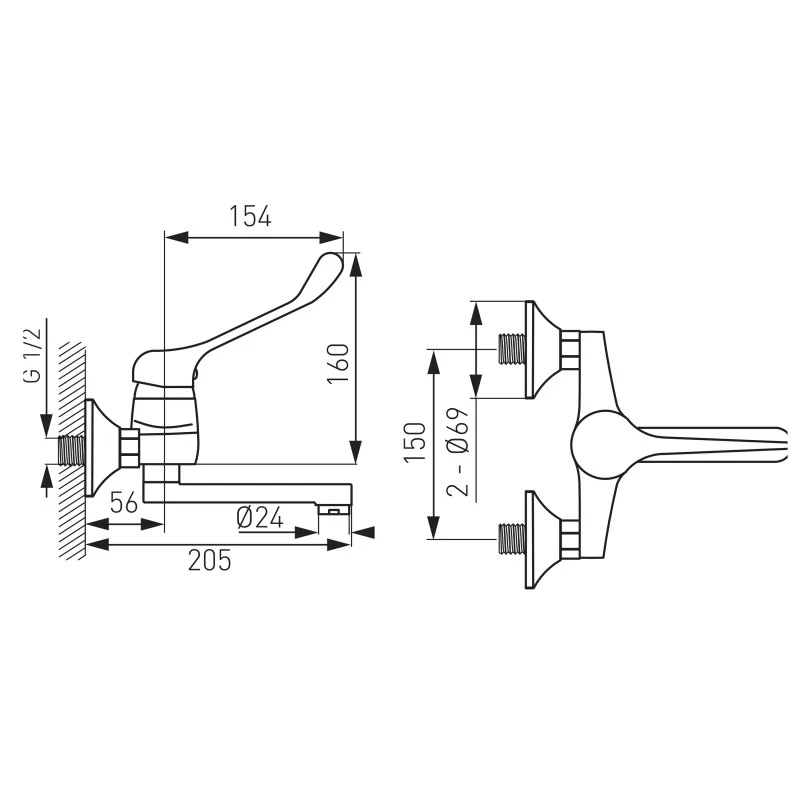 Смесител Ferro Vasto Medico,  Стенен, Керамичен затварящ механизъм