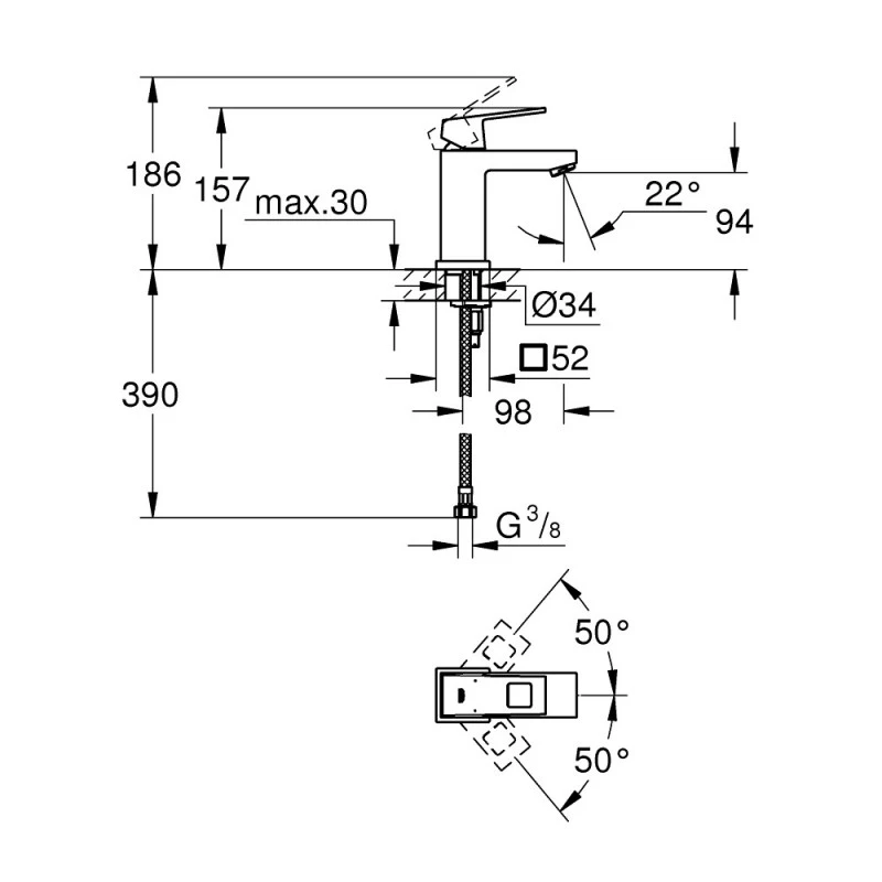 Смесител Grohe Eurocube 23132000  Стоящ  За умивалник