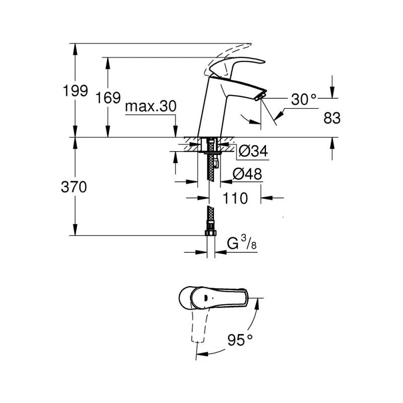 Смесител Grohe Eurosmart 2339510E За умивалник M-Размер