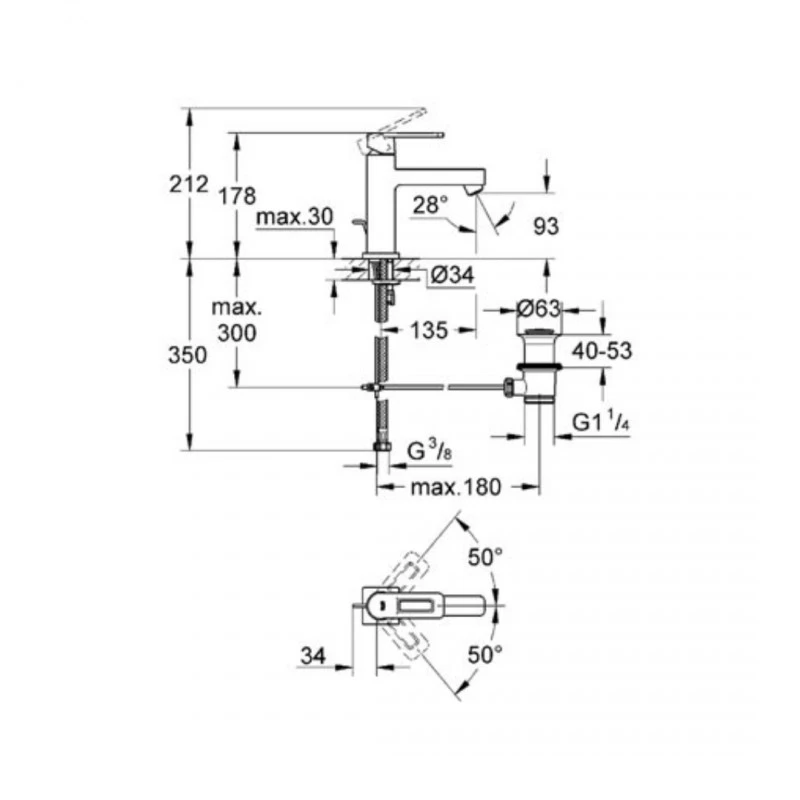 Смесител Grohe Quadra 23441000 За умивалник M-Размер