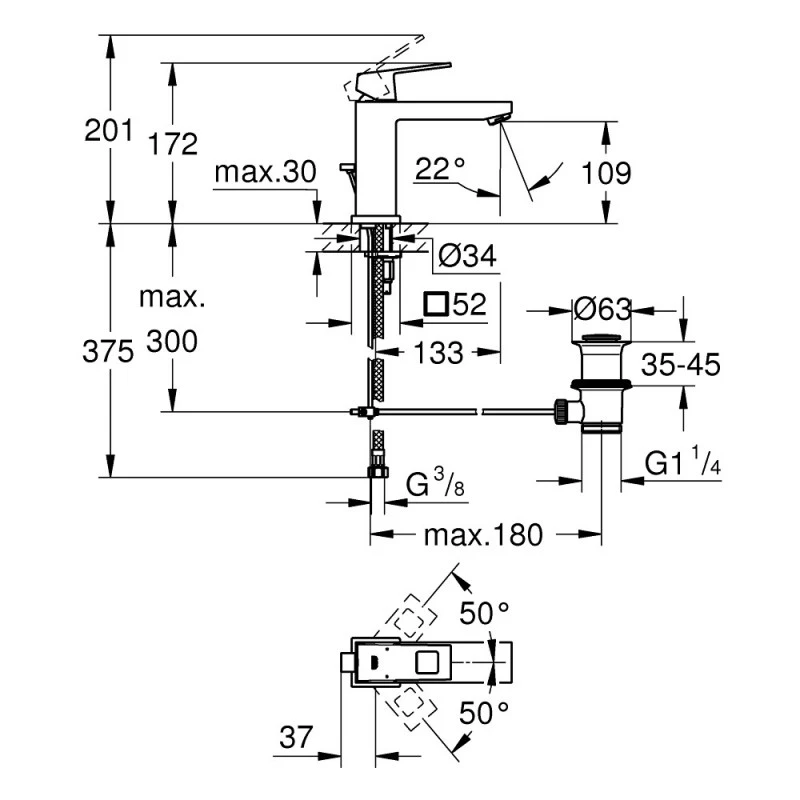 Смесител Grohe Eurocube 23445000  Стоящ  За умивалник