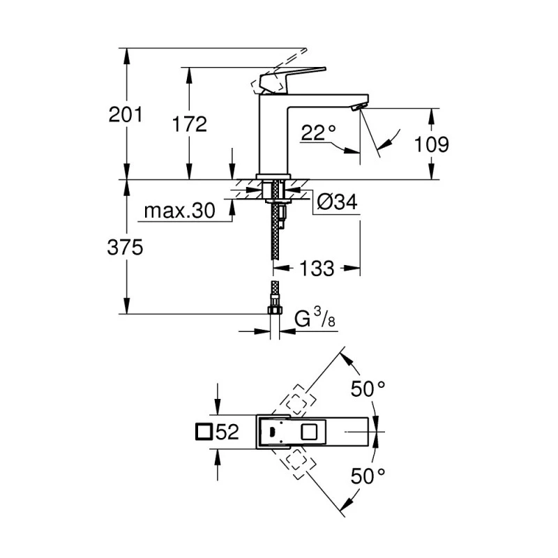 Смесител Grohe Eurocube 23446000  Стоящ  За умивалник