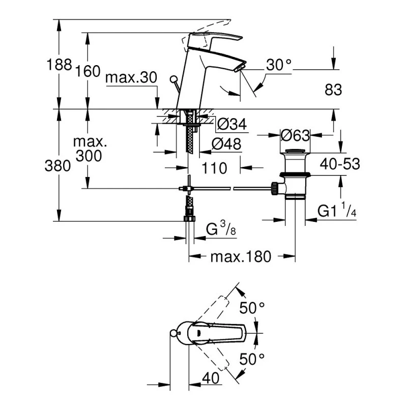 Смесител Grohe Start 23455000 За умивалник Стоящ