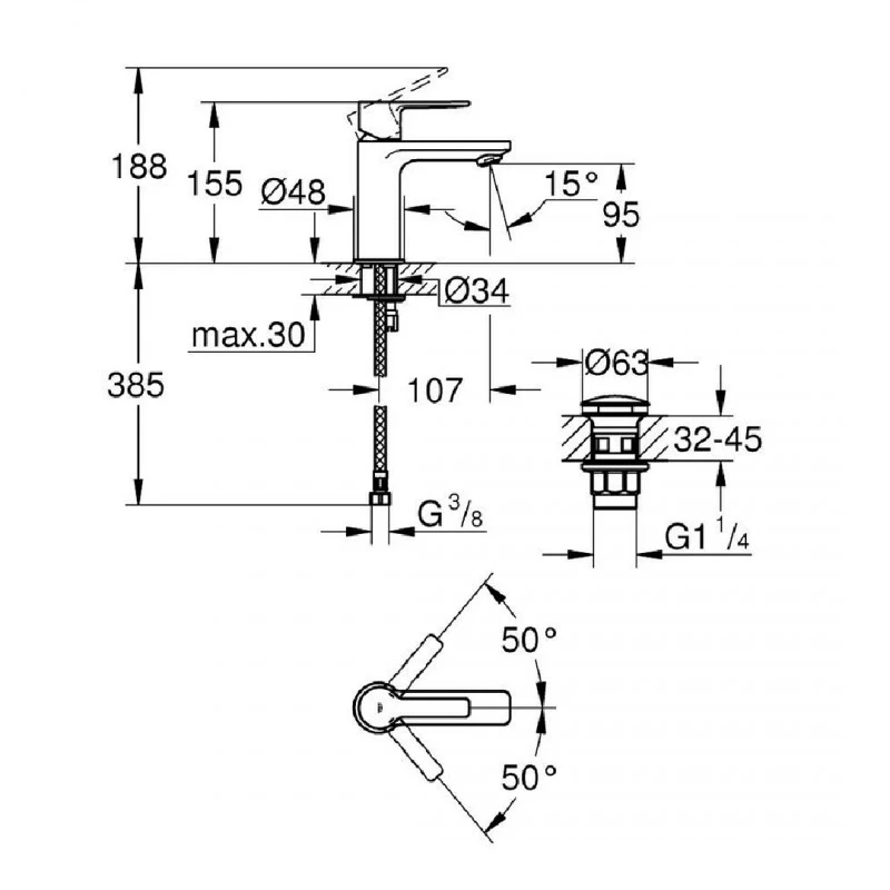 Смесител Grohe Lineare 23791001, Стоящ, За умивалник, XS-Размер, Цвят Хром