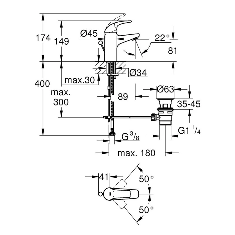 Смесител Grohe Start Curve 23805000 Стоящ За умивалник