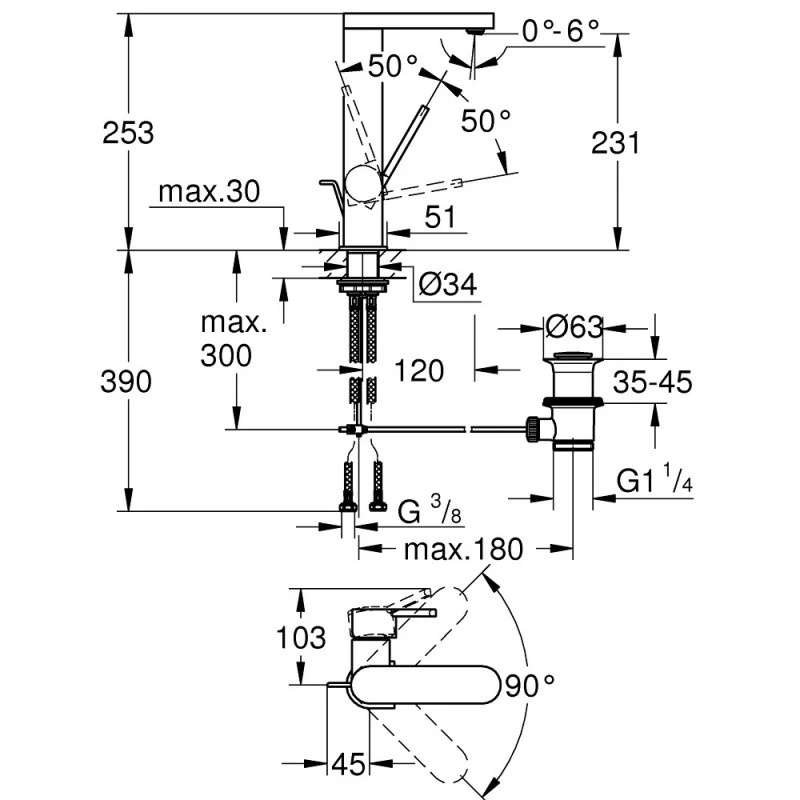 Смесител Grohe Plus 23851003  За умивалник  Стоящ