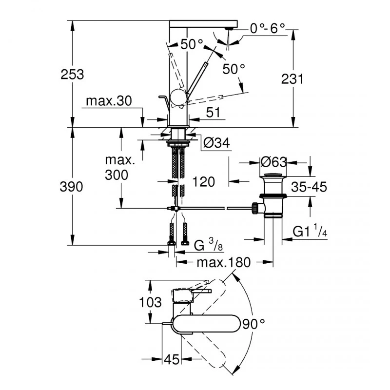 Смесител Grohe Plus 23851AL3, Стоящ, За умивалник, L-Размер, Цвят Четкан твърд графит