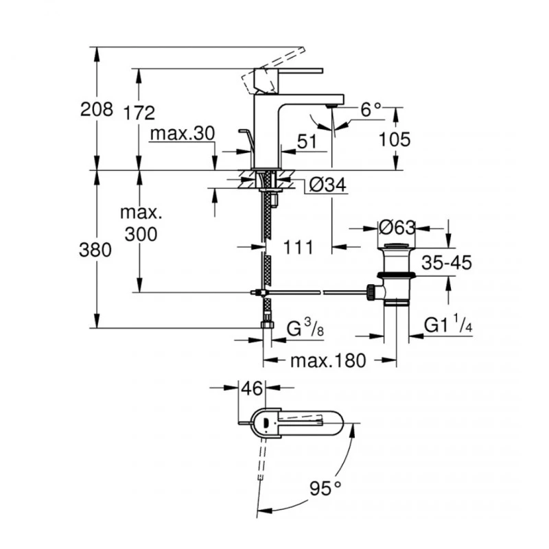 Смесител Grohe Plus 23870003, Стоящ, За умивалник, S-Размер, Цвят Хром