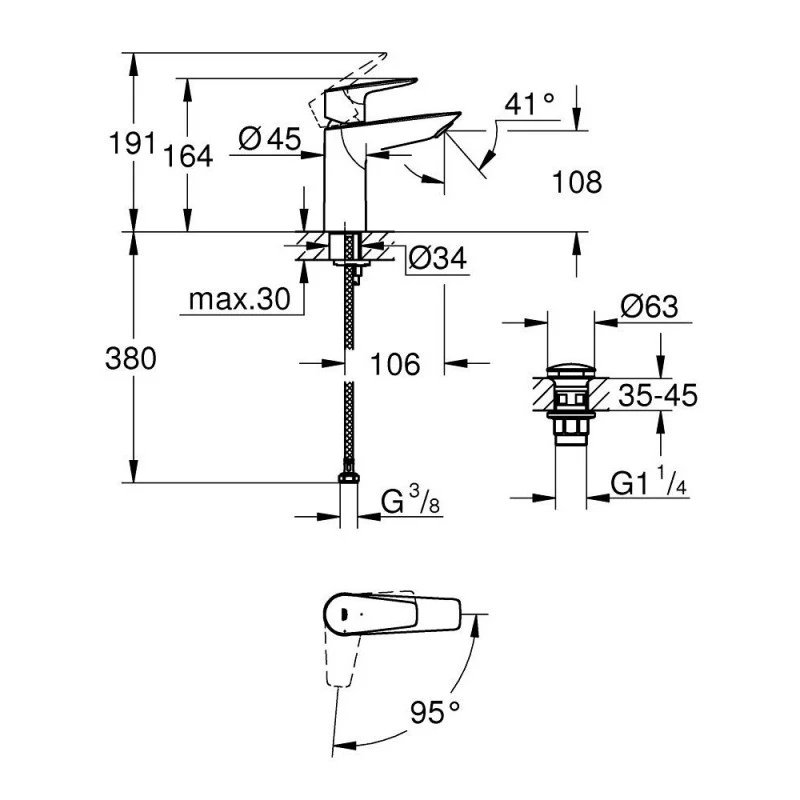 Смесител Grohe BauEdge 23908001 За умивалник M-Размер
