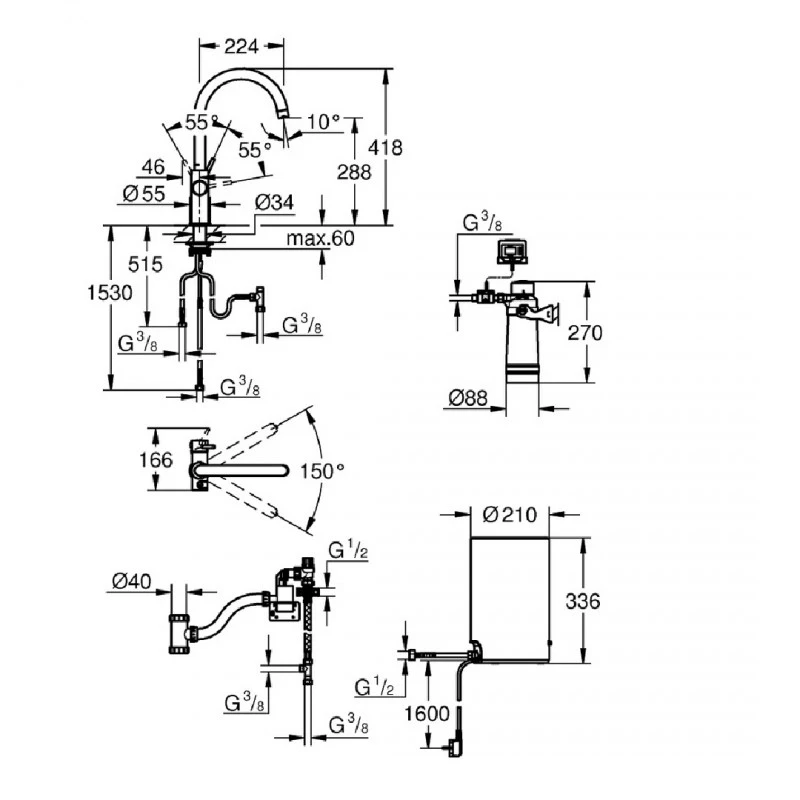 Смесител Grohe Red Duo 30083KS1, Стоящ, Кухненски, С бойлер, Цвят Черно кадифе