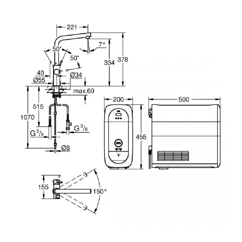 Смесител Grohe Blue Home 31454AL1, Стоящ, Кухненски, С филтър, Цвят Четкан Твърд Графит