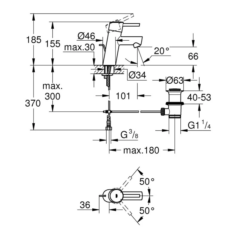 Смесител Grohe Concetto 3220410E  За умивалник  Стоящ