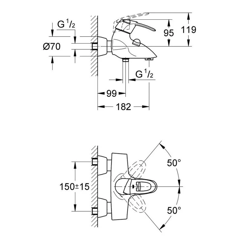 Смесител Grohe Chiara 32306000 За вана/душ Стенен монтаж