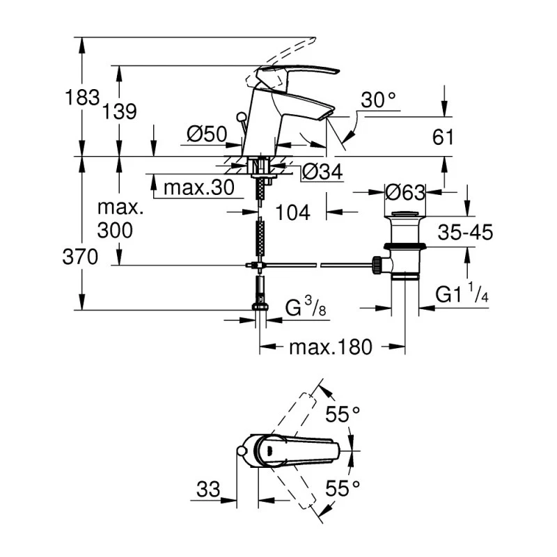 Смесител Grohe Start 32559001 Стоящ За умивалник