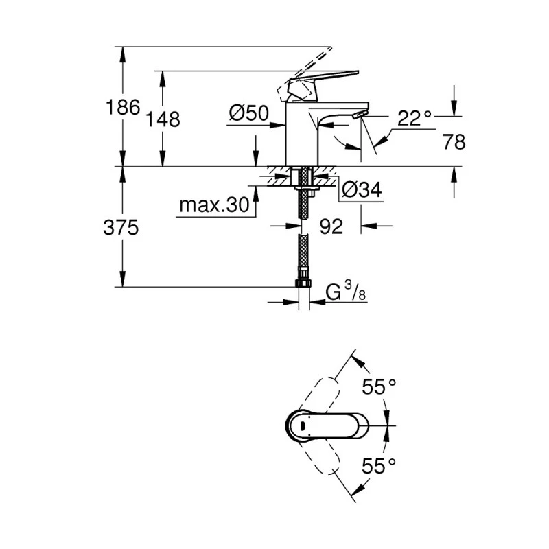 Смесител Grohe Eurosmart Cosmopolitan 32824000  Стоящ  За умивалник