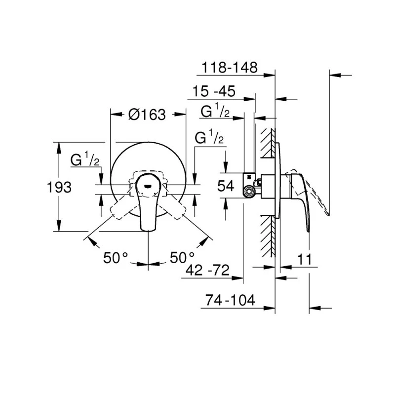 Смесител Grohe Eurosmart 33556003 За вана/душ Стенен