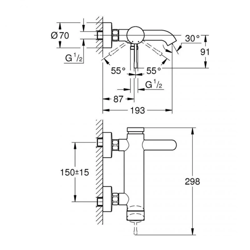 Смесител Grohe Essence  33624A01, Стенен, За вана/душ, Цвят ТВърд Графит