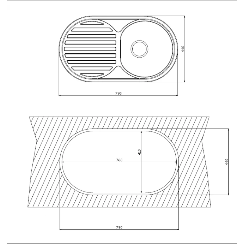 Комплект кухненска мивка Inter Ceramic Пиедмонт ICF 7111022  Обръщаема  С плот,  79 x 44 см