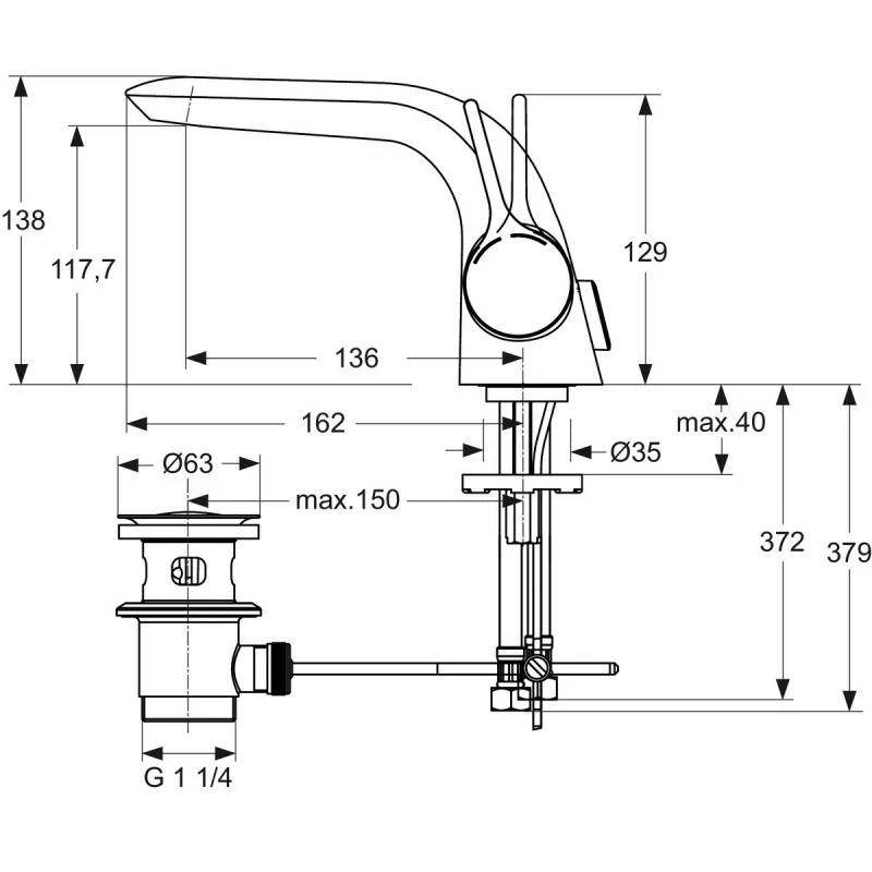 Смесител Ideal Standard Melange A4260AA  Стоящ  За умивалник  Цвят Хром