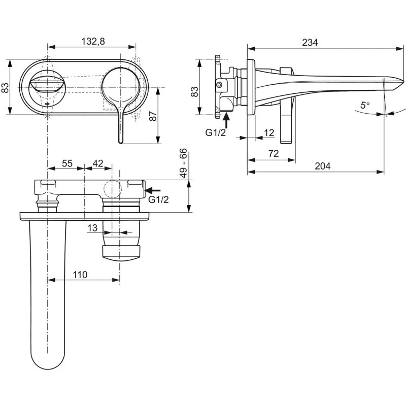 Смесител Ideal Standard Melange A5591AA  Стенен  За умивалник  За вграждане